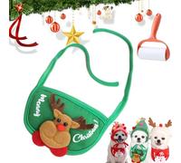Adorable Christmas Tree Pom-Pom Hat, Christmas Tree Hat for Dogs, Dog Christmas Tree Hat, Funny Soft Pet Hat for Dogs Cats, Small Medium Pets Santa Hat (Green Bib, L)