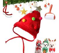 Adorable Christmas Tree Pom-Pom Hat, Christmas Tree Hat for Dogs, Dog Christmas Tree Hat, Funny Soft Pet Hat for Dogs Cats, Small Medium Pets Santa Hat (Red Hat, L)