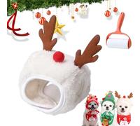 Adorable Christmas Tree Pom-Pom Hat, Christmas Tree Hat for Dogs, Dog Christmas Tree Hat, Funny Soft Pet Hat for Dogs Cats, Small Medium Pets Santa Hat (White Hat, L)