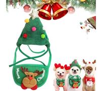 Adorable Christmas Tree Pom-Pom Hat, Christmas Tree Pom Pom Hat for Dogs, Celerypets Dog Christmas Hat, Dog Christmas Hat and Scarf, Christmas Green Velvet Headdress Hat for Dogs (B-Set,One Size)