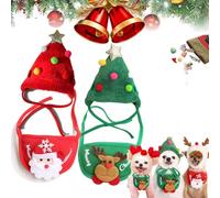 Adorable Christmas Tree Pom-Pom Hat, Christmas Tree Pom Pom Hat for Dogs, Celerypets Dog Christmas Hat, Dog Christmas Hat and Scarf, Christmas Green Velvet Headdress Hat for Dogs (A*B-Set,One Size)