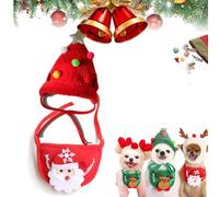 Adorable Christmas Tree Pom-Pom Hat, Christmas Tree Pom Pom Hat for Dogs, Celerypets Dog Christmas Hat, Dog Christmas Hat and Scarf, Christmas Green Velvet Headdress Hat for Dogs (A-Set,One Size)