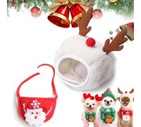 Adorable Christmas Tree Pom-Pom Hat, Christmas Tree Pom Pom Hat for Dogs, Celerypets Dog Christmas Hat, Dog Christmas Hat and Scarf, Christmas Green Velvet Headdress Hat for Dogs (C-Set,One Size)
