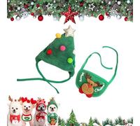 Adorable Christmas Tree Pom-Pom Hat, Dog Santa Hat, Christmas Tree Hats for Pets, Adjustable Cat Dog Santa Collar, Dogs and Cats Costumes (Style-A,Medium)
