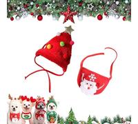 Adorable Christmas Tree Pom-Pom Hat, Dog Santa Hat, Christmas Tree Hats for Pets, Adjustable Cat Dog Santa Collar, Dogs and Cats Costumes (Style-B,Small)