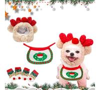 Adorable Christmas Tree Pom-Pom Hat for Dogs & Cats,Christmas Tree Costume,Funny Soft Pet Accessory,Plush Headgear and Bib for Dogs Accessories Costume (Set-D,Large)