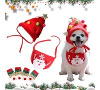 Adorable Christmas Tree Pom-Pom Hat for Dogs & Cats,Christmas Tree Costume,Funny Soft Pet Accessory,Plush Headgear and Bib for Dogs Accessories Costume (Set-B,Small)