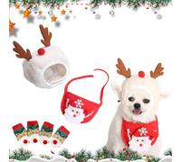 Adorable Christmas Tree Pom-Pom Hat for Dogs & Cats,Christmas Tree Costume,Funny Soft Pet Accessory,Plush Headgear and Bib for Dogs Accessories Costume (Set-C,Small)