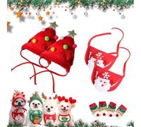 Adorable Christmas Tree Pom-Pom Hat for Dogs & Cats,Christmas Tree Costume,Funny Soft Pet Accessory,Plush Headgear and Bib for Dogs Accessories Costume (2pcs-a,Large)