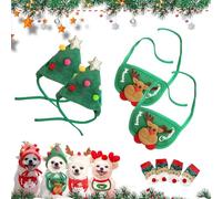 Adorable Christmas Tree Pom-Pom Hat for Dogs & Cats,Christmas Tree Costume,Funny Soft Pet Accessory,Plush Headgear and Bib for Dogs Accessories Costume (2pcs-b,Large)