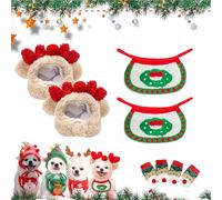 Adorable Christmas Tree Pom-Pom Hat for Dogs & Cats,Christmas Tree Costume,Funny Soft Pet Accessory,Plush Headgear and Bib for Dogs Accessories Costume (2pcs-e,Large)