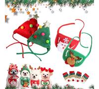 Adorable Christmas Tree Pom-Pom Hat for Dogs & Cats,Christmas Tree Costume,Funny Soft Pet Accessory,Plush Headgear and Bib for Dogs Accessories Costume (2pcs-c,Small)