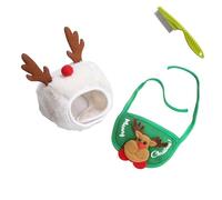 Adorable Christmas Tree Pom Pom Hat for Pets-Complete Set with Rudolph Reindeer Bib, Soft Breathable Fabric, 2 Sizes Adjustable Straps for Holiday Photos/Gatherings (1set-C,Small)