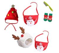 Adorable Christmas Tree Pom Pom Hat for Pets-Complete Set with Rudolph Reindeer Bib, Soft Breathable Fabric, 2 Sizes Adjustable Straps for Holiday Photos/Gatherings (2set-H,Medium)