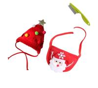 Adorable Christmas Tree Pom Pom Hat for Pets-Complete Set with Rudolph Reindeer Bib, Soft Breathable Fabric, 2 Sizes Adjustable Straps for Holiday Photos/Gatherings (1set-B,Small)