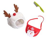 Adorable Christmas Tree Pom Pom Hat for Pets-Complete Set with Rudolph Reindeer Bib, Soft Breathable Fabric, 2 Sizes Adjustable Straps for Holiday Photos/Gatherings (1set-D,Small)