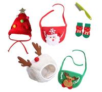 Adorable Christmas Tree Pom Pom Hat for Pets-Complete Set with Rudolph Reindeer Bib, Soft Breathable Fabric, 2 Sizes Adjustable Straps for Holiday Photos/Gatherings (2set-I,Small)