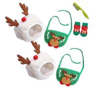 Adorable Christmas Tree Pom Pom Hat for Pets-Complete Set with Rudolph Reindeer Bib, Soft Breathable Fabric, 2 Sizes Adjustable Straps for Holiday Photos/Gatherings (2set-D,Medium)