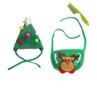 Adorable Christmas Tree Pom Pom Hat for Pets-Complete Set with Rudolph Reindeer Bib, Soft Breathable Fabric, 2 Sizes Adjustable Straps for Holiday Photos/Gatherings (1set-A,Medium)