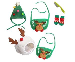 Adorable Christmas Tree Pom Pom Hat for Pets-Complete Set with Rudolph Reindeer Bib, Soft Breathable Fabric, 2 Sizes Adjustable Straps for Holiday Photos/Gatherings (2set-G,Small)