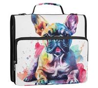 Adorable classeur aquarelle bouledogue français de 3,8 cm, classeur à 3 anneaux, fermeture éclair, organiseur avec sangle, sac d'école, portefeuille imprimé et étui, porte-anneaux