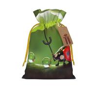 Adorable coccinelle avec parapluie imprimé sacs de Noël avec cordon de serrage, taille M | Sacs de rangement réutilisables pour cadeaux de Noël, ruban de Noël jaune