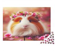 Adorable Cochon d Inde Couronne de Fleurs Puzzle 1000 Pièces Puzzle pour Adultes Papier Jeu de Puzzle 1000 Pièces Détente Cadeau Maison 52x38cm/1000pcs