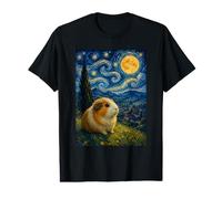 Adorable Cochon d'Inde Campagne Van Gogh Nuit étoilée Art T-Shirt Graphique avec Valeur