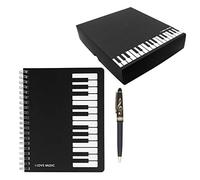 Adorable coffret cadeau sur le thème de la mélodie du piano musical, 1 carnet de notes de musique de piano noir avec 1 stylo à bille design clé de sol (style clavier de piano)