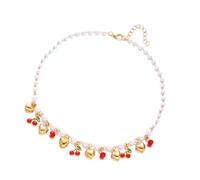 Adorable collier en forme de cerises et de fraises avec accents de margarite naturelle, chaîne réglable pour tenues décontractées ou de rendez-vous, bijoux légers Kiriste avec pendentif élégant en