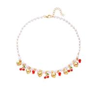 Adorable collier en forme de cœur de cerises et fraises avec accents de margarite naturelle, chaîne réglable pour tenues décontractées ou de rendez-vous, bijoux Kiriste légers, accessoire en forme de