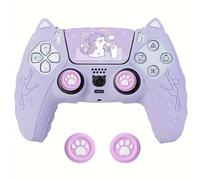 Adorable coque en silicone pour manette de PS5 avec poignées de pouce, autocollants de pavé tactile, antidérapant et anti-transpiration pour 5, accessoire de jeu doux et confortable
