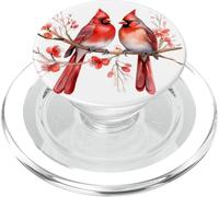 Adorable Couple Cardinal Rouge sur Un Cerisier Hiver Amoureux de la Neige PopSockets PopGrip pour MagSafe