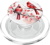 Adorable Couple Cardinal Rouge sur Un Cerisier Hiver Amoureux de la Neige PopSockets PopGrip pour MagSafe
