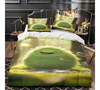 adorable créature verte 3D Imprimé Housse de couette 3 pièces Microfibre anti-tache personnage fantastique de dessin animé Drap de couette 2 taies hypoallergénique adultes couples King（220x240cm）