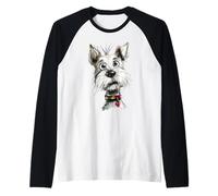 Adorable Croquis de Chien Scruffy avec Collier en Forme de cœur Manche Raglan