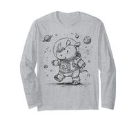 Adorable Dessin animé Rhino Astronaute Explorateur Spatial Manche Longue