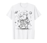 Adorable Dessin animé Rhino Astronaute Explorateur Spatial T-Shirt