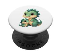 Adorable Dinosaure Vert Parent et Jeune Dinosaure PopSockets PopGrip Adhésif