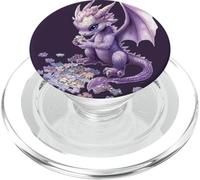 Adorable Dragon Violet résolvant Un Puzzle avec Une Concentration ludique PopSockets PopGrip pour MagSafe