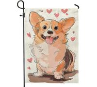 Adorable drapeau de jardin Corgi, illustration de chien crème avec cœurs, décoration extérieure printanière, bannière de cour pour amoureux des animaux, décoration de pelouse double face, 30,5 x 45,7