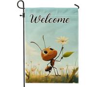 Adorable drapeau de jardin de bienvenue en forme de fourmi, fleur d'insectes colorés, décoration extérieure, bannière de pelouse double face pour printemps été, accents mignons pour décoration de cour