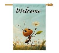 Adorable drapeau de jardin de bienvenue en forme de fourmi, fleur d'insectes colorés, décoration extérieure, bannière de pelouse double face pour printemps été, accents mignons pour décoration de cour