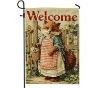 Adorable drapeau de jardin de bienvenue en forme de renard, bannière décorative d'automne vintage, drapeau de cour en tissu double face pour décoration d'intérieur extérieure, décoration de pelouse