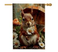 Adorable drapeau de jardin écureuil d'automne, jolie bannière de décoration d'automne des bois, décoration de pelouse extérieure double face en toile de jute avec parapluie et marguerites 71,1 x 101,6