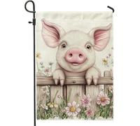 Adorable drapeau de jardin en forme de cochon, joli motif de ferme de pêche pour le printemps et l'été, décoration extérieure, drapeau double face en toile de jute pour la maison et la décoration de