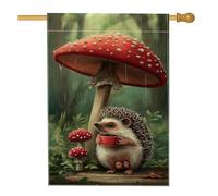 Adorable drapeau de jardin en forme de hérisson, champignon rouge pour pelouse extérieure, bannière double face en toile de jute, décoration d'intérieur mignonne pour fête de jardin, 71 x 101,6 cm