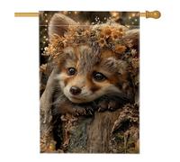 Adorable drapeau de jardin en forme de renard, bannière de cour à motif floral marron, double face en toile de jute pour décoration extérieure, jolie décoration d'intérieur pour fête sur la pelouse