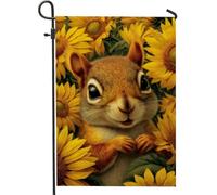 Adorable drapeau de jardin en forme d'écureuil, tournesol lumineux, décoration extérieure d'été, bannière décorative double face, drapeau de paysage animal mignon pour décoration de vacances, 30,5 x