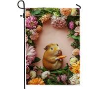 Adorable drapeau de jardin floral cochon d'Inde, fleur de pêche vibrante, décoration extérieure, bannière double face pour décoration de printemps et d'été, 30,5 x 45,7 cm